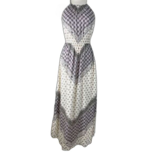 Lucky Brand Womens Halter Maxi Geometric Dress Boho Cottagecore - Picture 1 of 15